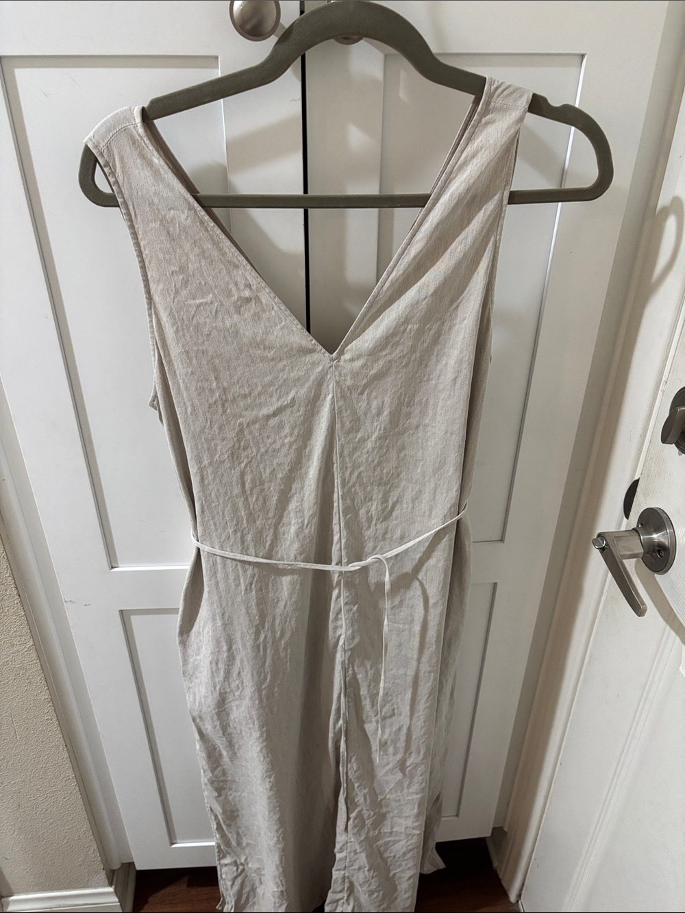Women’s Sleeveless V-Neck Jumpsuit in Light Beige